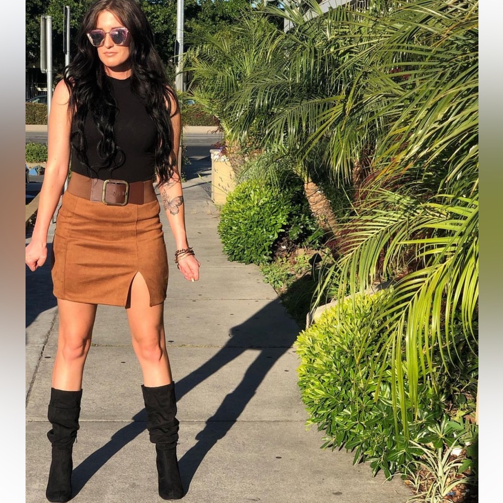 Tan skirt  faux suede. Worn once time to let go.